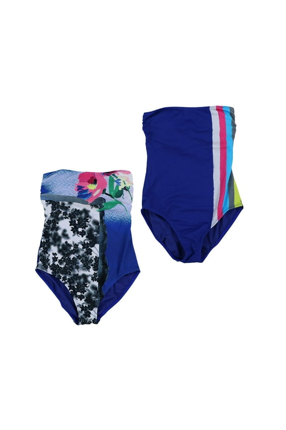 Womens One Piece Bathing Suit Strapless Bandeau Swimsuit Blue New