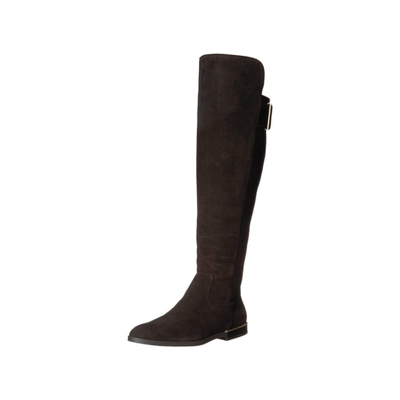 Calvin Klein Womens Pryia Leather Almond Toe, Black Suede/Stretch-3, Size 7.0