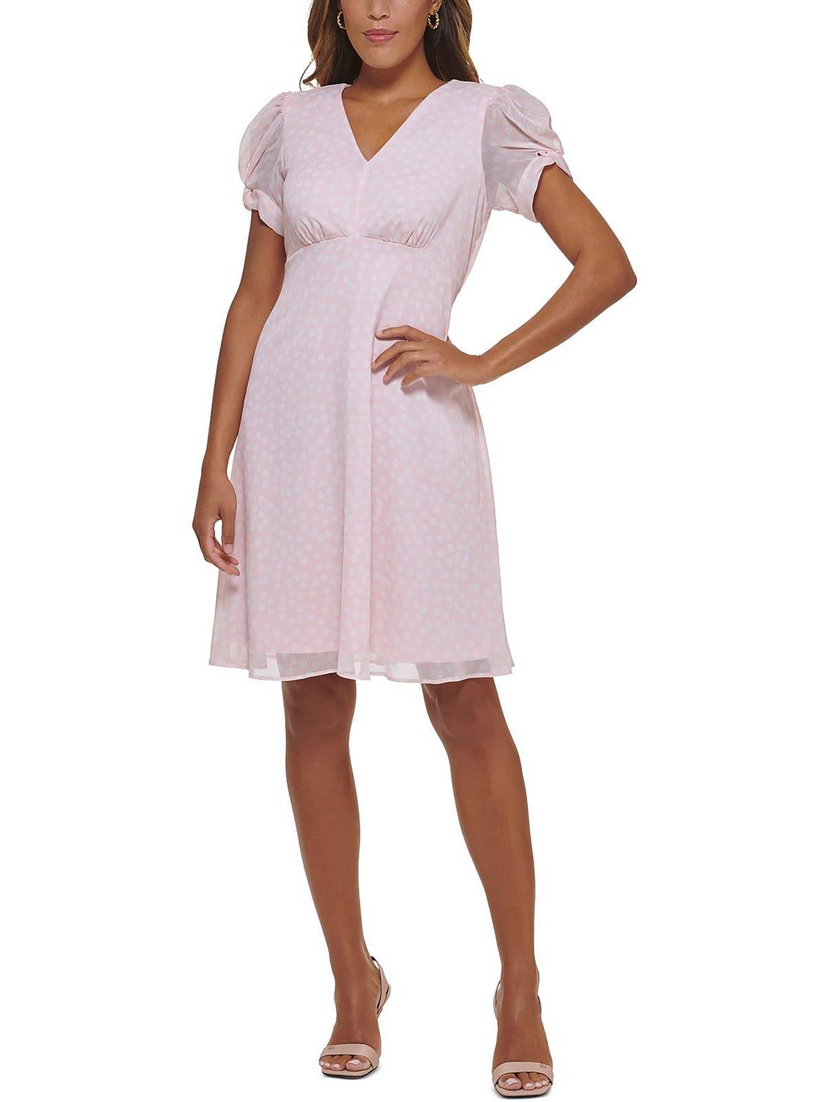 Calvin Klein Womens Puff Sleeve Knee Length Fit Flare Dress Walmart