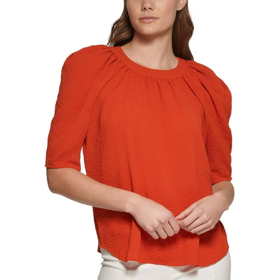 Calvin Klein Womens Textured Puff Shoulder Blouse Clay XS