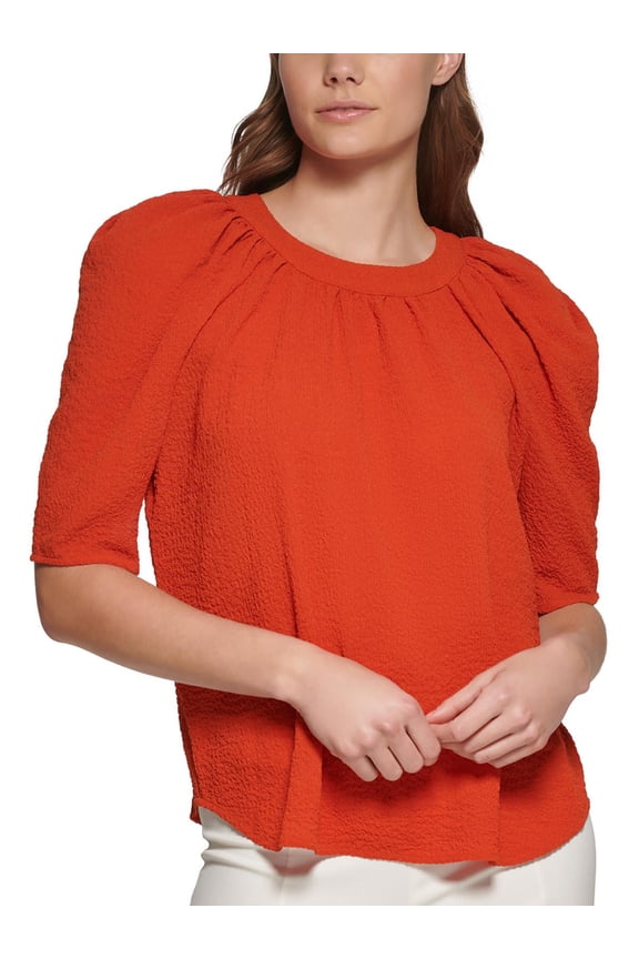 Womens Textured Puff Shoulder Blouse Clay XS