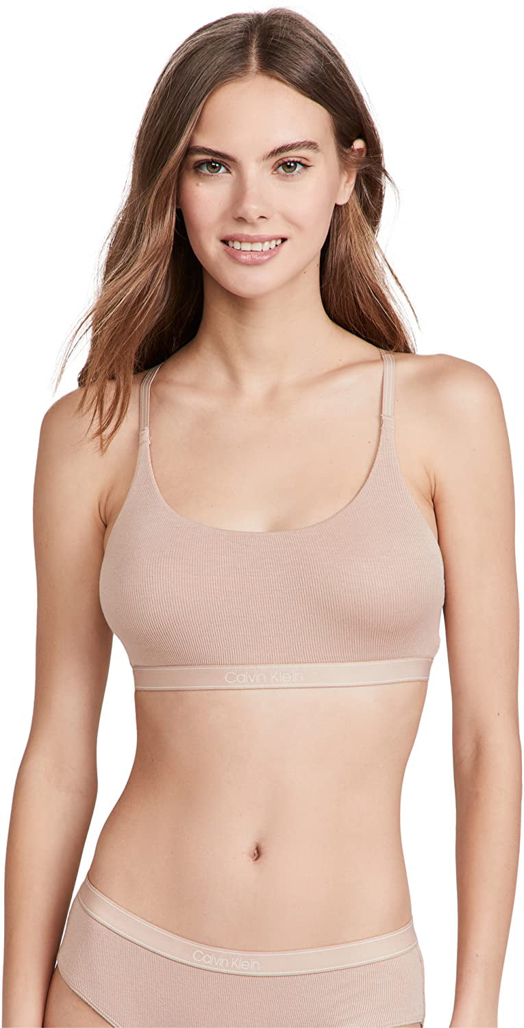 Calvin Klein Womens Pure Ribbed Unlined Bralette Large Cedar