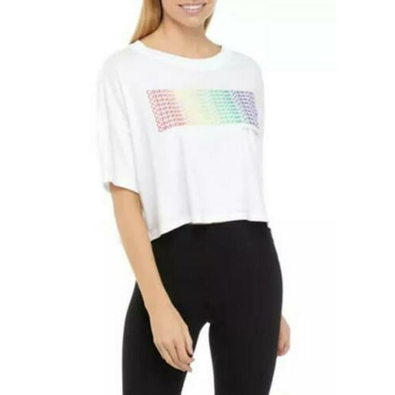 Calvin Klein Womens Rainbow Logo Short Sleeve Cropped T-Shirts White XS, $40 NWT
