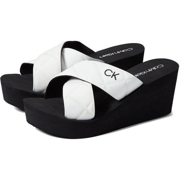 Calvin Klein Womens Rhena Wedge Sandal 9 White