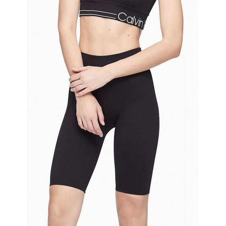 Calvin Klein Womens Ribbed High Waist Bike Shorts black Size L MSRP $40