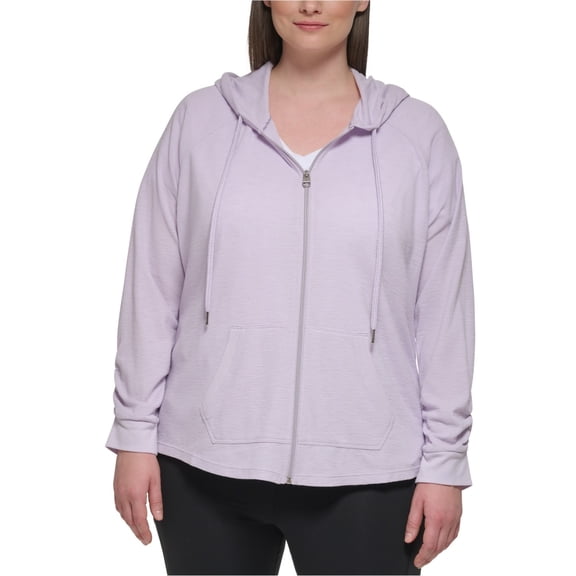 Calvin Klein Womens Ruched-Sleeve Hoodie Sweatshirt, Purple, Plus Size, 3X