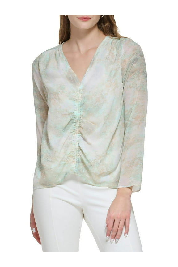 Womens Ruched V-Neck Blouse