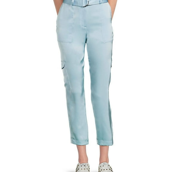 Calvin Klein Womens Satin Belted Casual Cargo Pants, Blue, 10