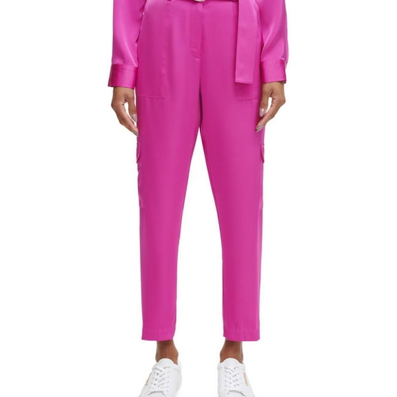 Calvin Klein Womens Satin Belted Casual Cargo Pants, Pink, 16