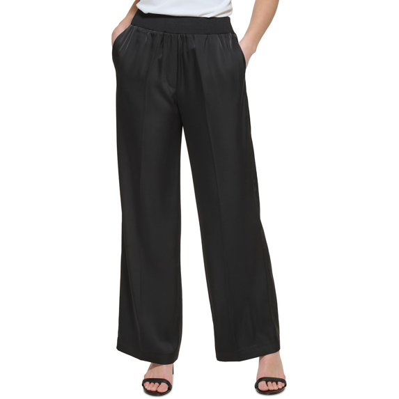 Calvin Klein Womens Satin High Rise Wide Leg Pants