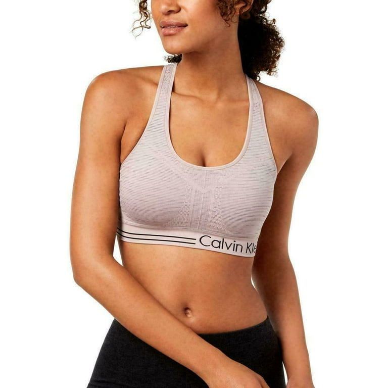 Calvin Klein Womens Seamless Ribbed Medium Impact Sports Bra;Small