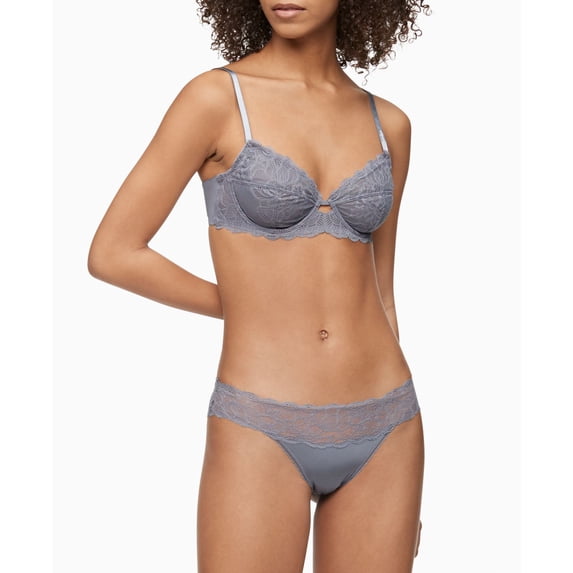 Calvin Klein Womens Seductive Comfort Lace Bikini Underwear,Pewter Sand,X-Small
