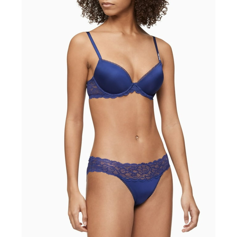 Calvin Klein Womens Seductive Comfort Lace Bikini Underwear,Space  Blue,Medium