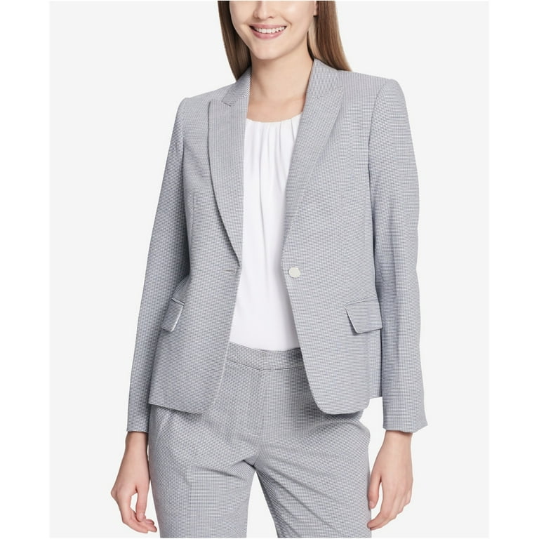 Calvin Klein Womens Seersucker One Button Blazer Jacket Blue 8 Walmart