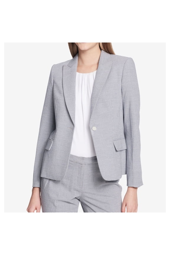 Womens Seersucker One Button Blazer Jacket, Blue, 8