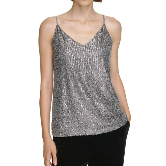 Calvin Klein Womens Sequin Camisole Cami Tank Top, Grey, Petite, PL