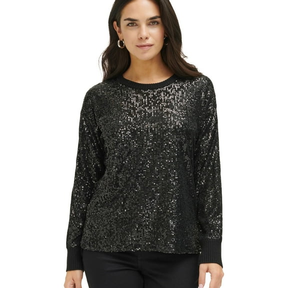 Calvin Klein Womens Sequin Pullover Sweater, Black, X-Large