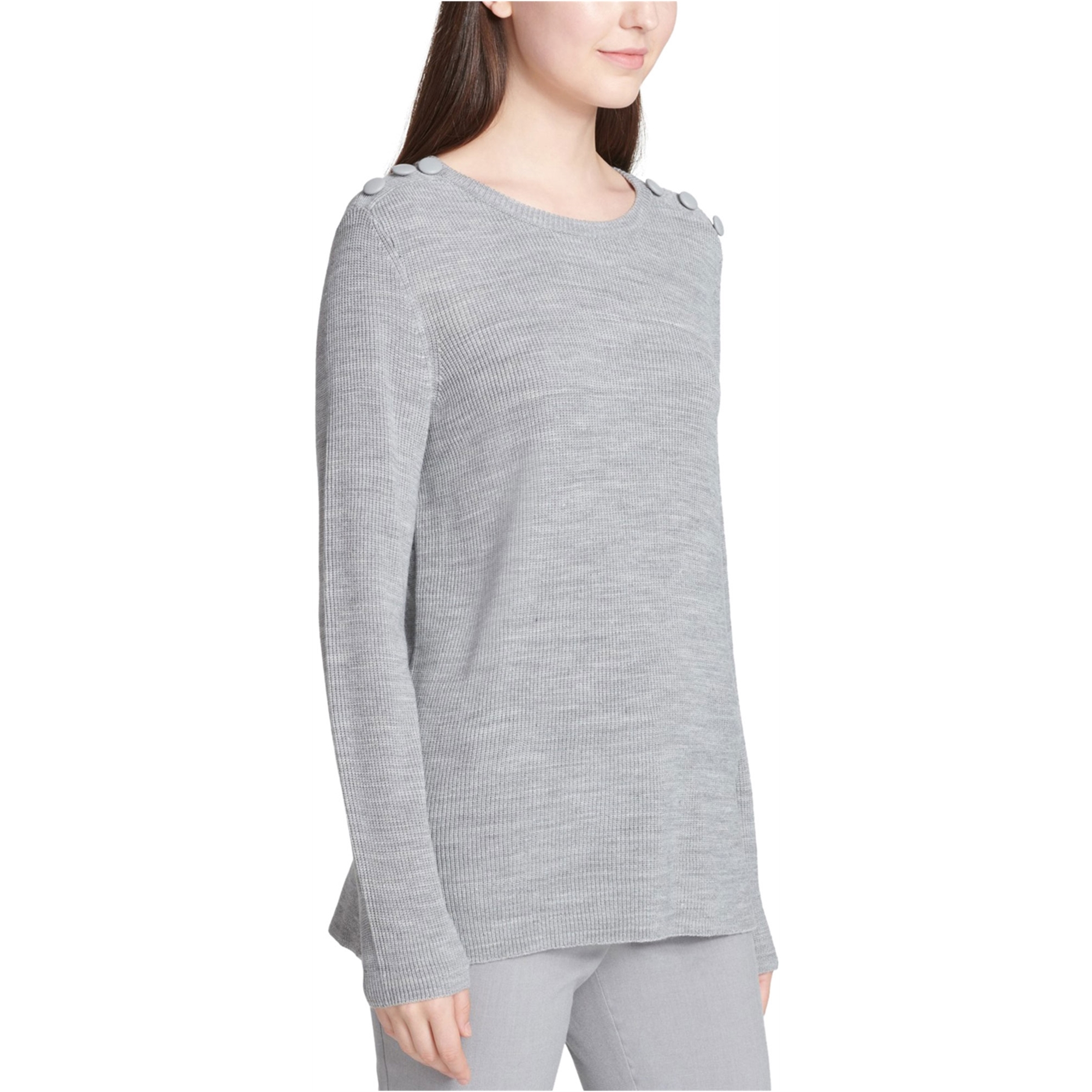 Calvin Klein Womens Shoulder Button Pullover Sweater, Grey, Large - image 1 of 1
