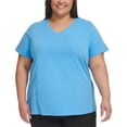thumbnail image 1 of Calvin Klein Womens Solid Basic T-Shirt, Blue, Plus Size, 1X, 1 of 1