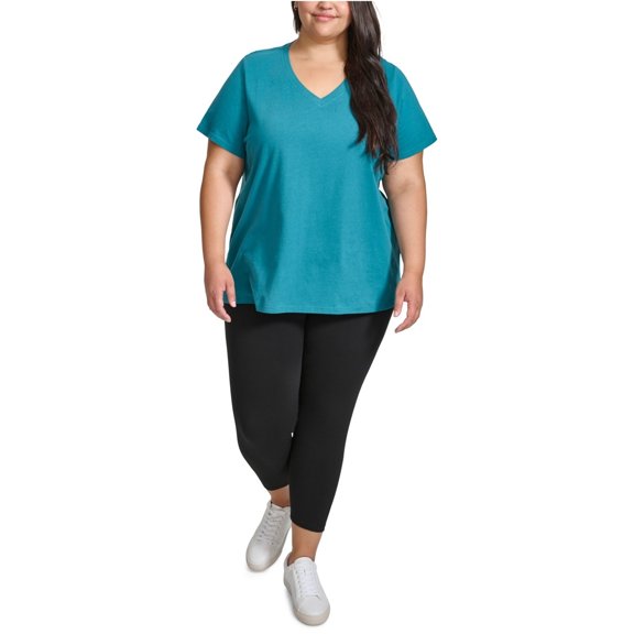 Calvin Klein Womens Solid Basic T-Shirt, Blue, Plus Size, 3X