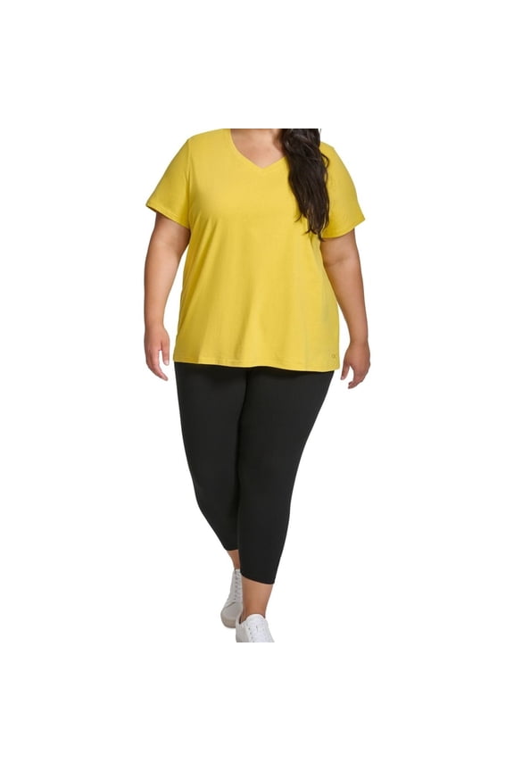 Womens Solid Basic T-Shirt, Yellow, Plus Size, 2X