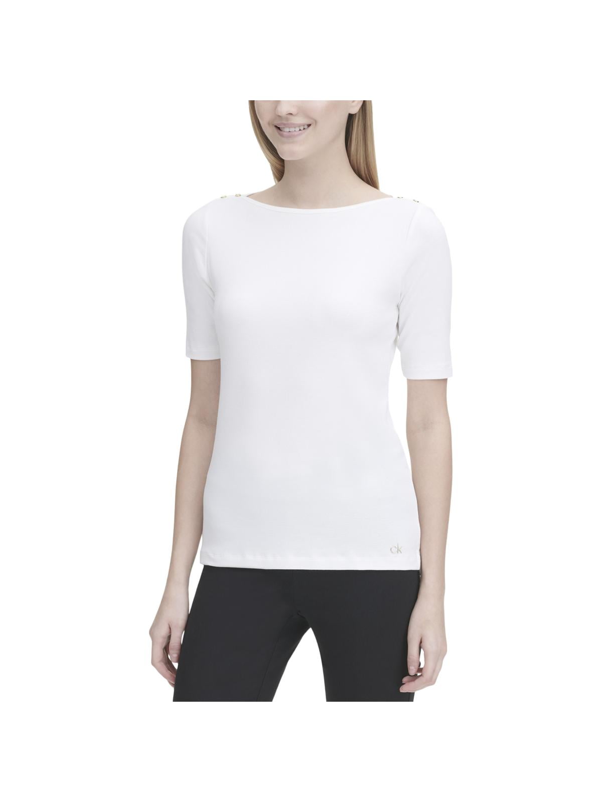 Women's Casual Solid Boat Neck White Top