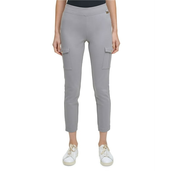 Calvin Klein Womens Solid Casual Cargo Pants, Grey, Small