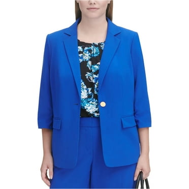 Calvin Klein Womens Solid One Button Blazer Jacket, Blue, Plus Size, 16W
