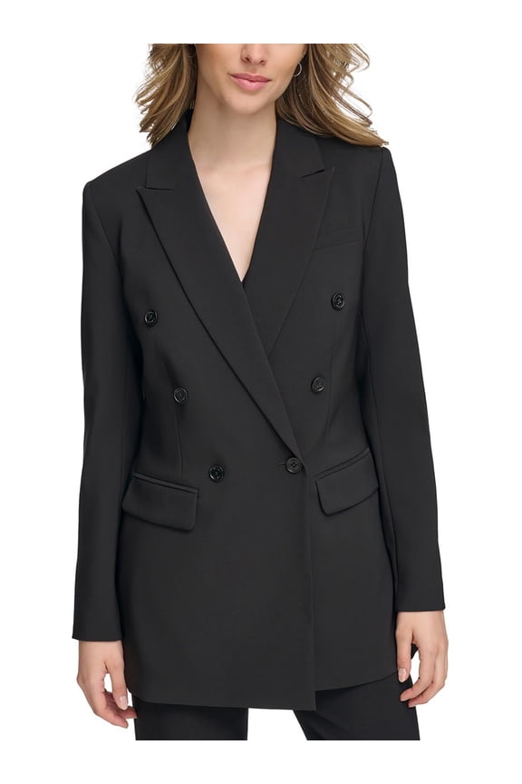 Womens Solid Ponte Double-Breasted Blazer