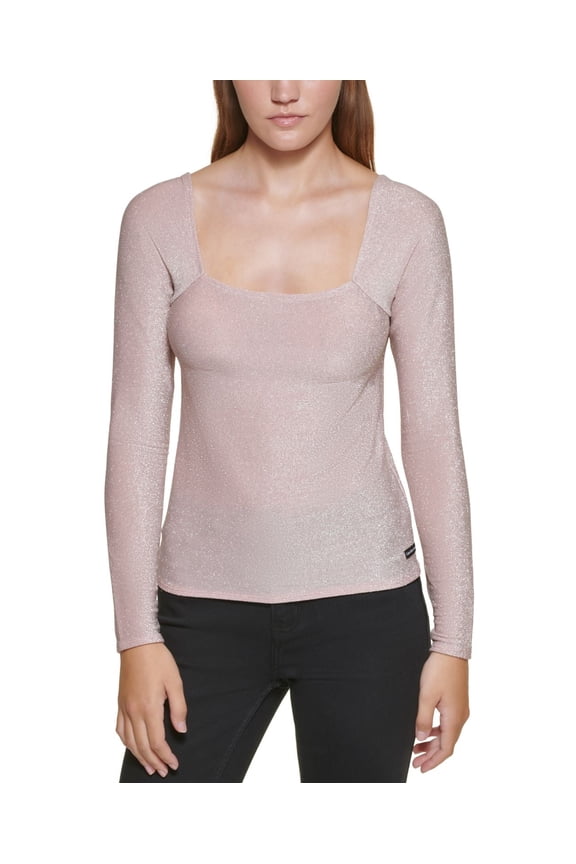 Womens Square-Neck Shimmer Top