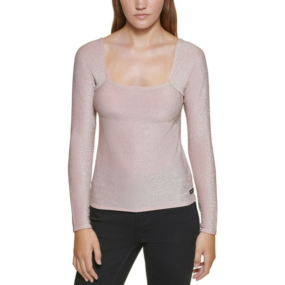 Calvin Klein Womens Square-Neck Shimmer Top