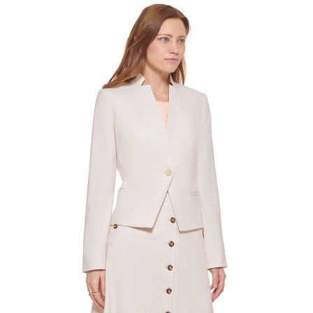 Calvin Klein Womens Star Collar One Button Blazer Cream Multi 14