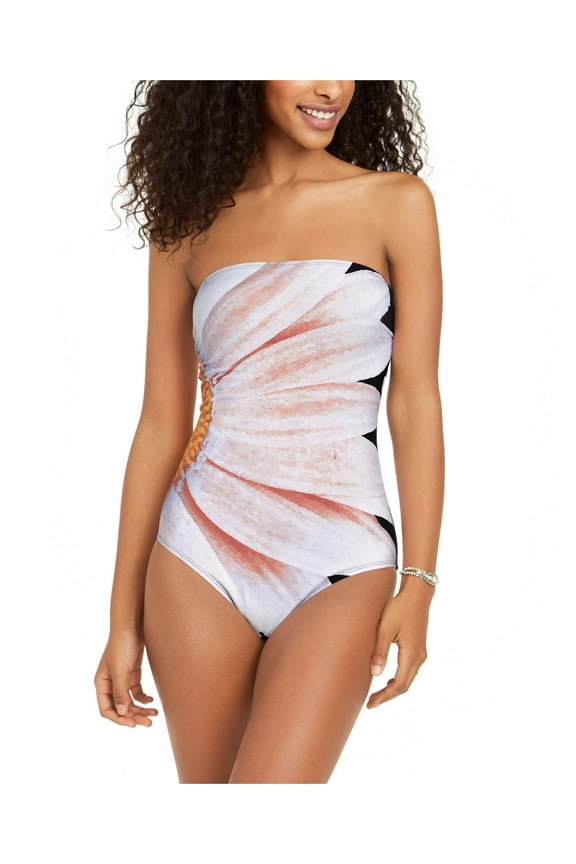 Womens Strapless Bandeau One-Piece Swimsuit White 4
