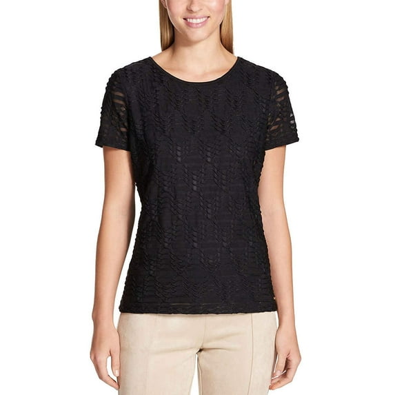 Calvin Klein Women's Stretch Textured Shirt Black, X-Large