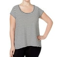 thumbnail image 1 of Calvin Klein Womens Striped Hi-Lo Graphic T-Shirt, Black, Plus Size, 1X, 1 of 2