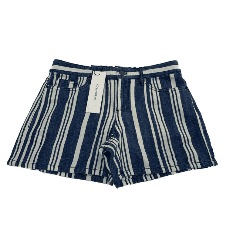 Calvin Klein Womens Striped Jean Shorts 100% Cotton Size