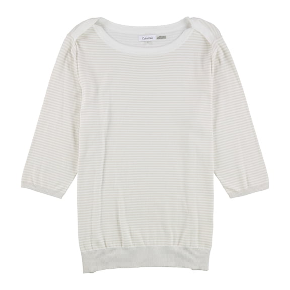 Calvin Klein Womens Striped Knit Sweater, White, X-Large