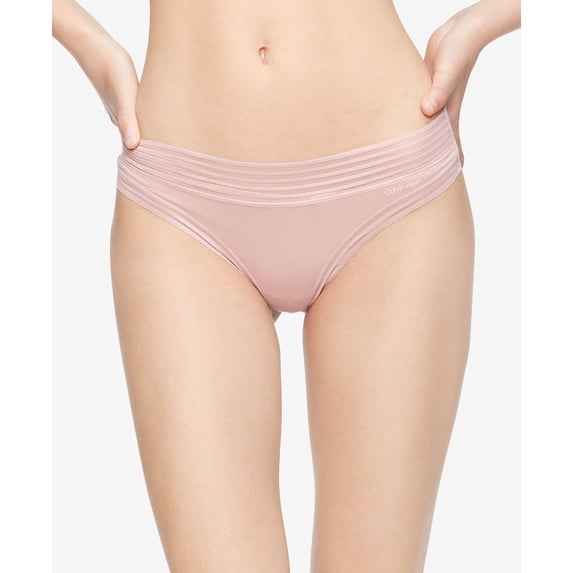 Calvin Klein Womens Striped Waist Thong Underwear,Fresh Pink,Small