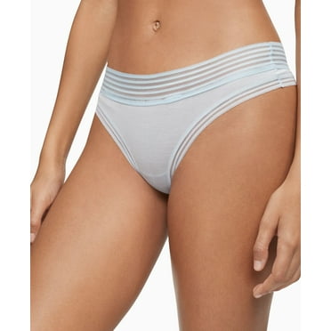 Calvin Klein Womens Striped Waist Thong Underwear,Polished Blue,X-Large