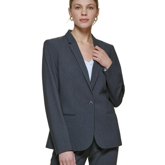 Calvin Klein Women's Shoulder Padding One-Button Blazer Charcoal Size 12