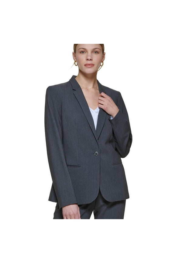 Women's Shoulder Padding One-Button Blazer Charcoal Size 12