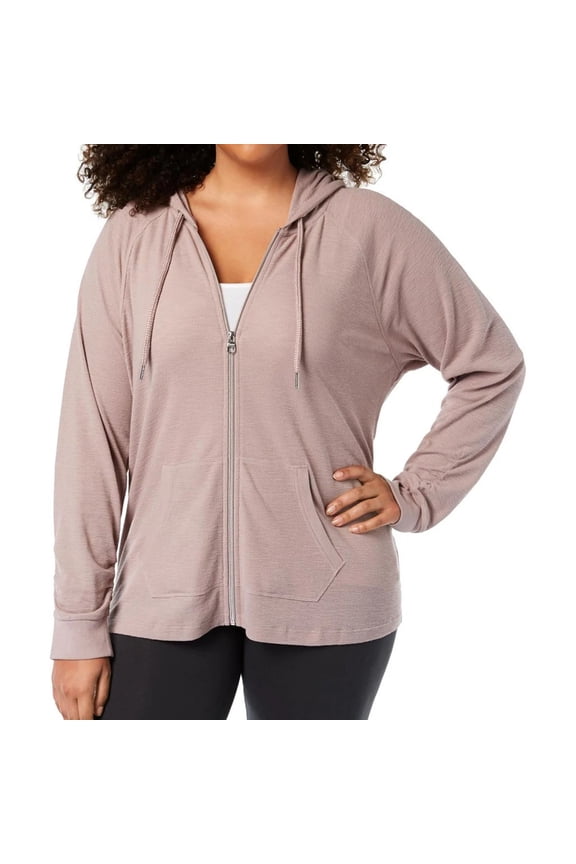 Womens Textured Hoodie Sweatshirt, Purple, Plus Size, 1X
