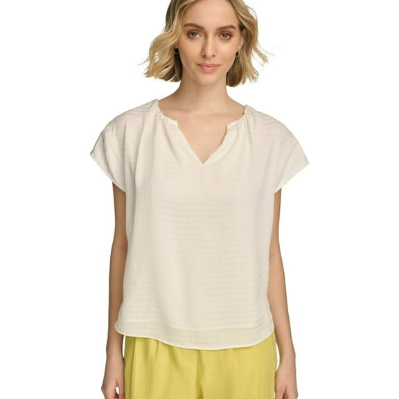 Calvin Klein Womens Textured Tunic Blouse, White, X-Large