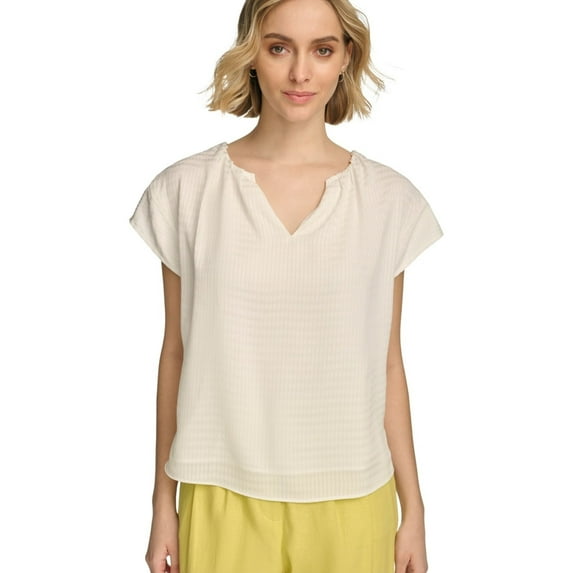 Calvin Klein Womens Textured Tunic Blouse, White, X-Large