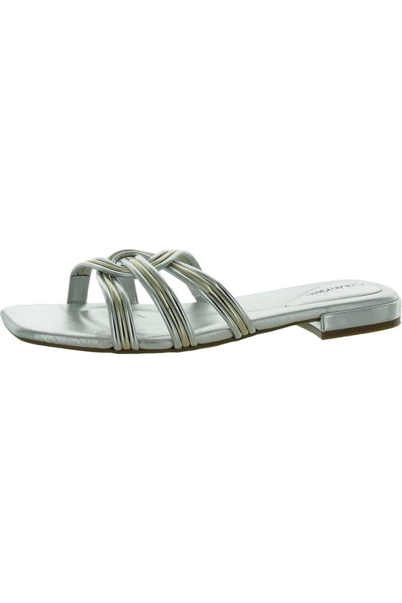 Womens Tianela Faux Leather Flat Slide Sandals