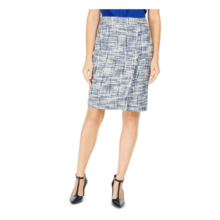 Calvin Klein Womens Tweed Knee Pencil Skirt Blue 6 