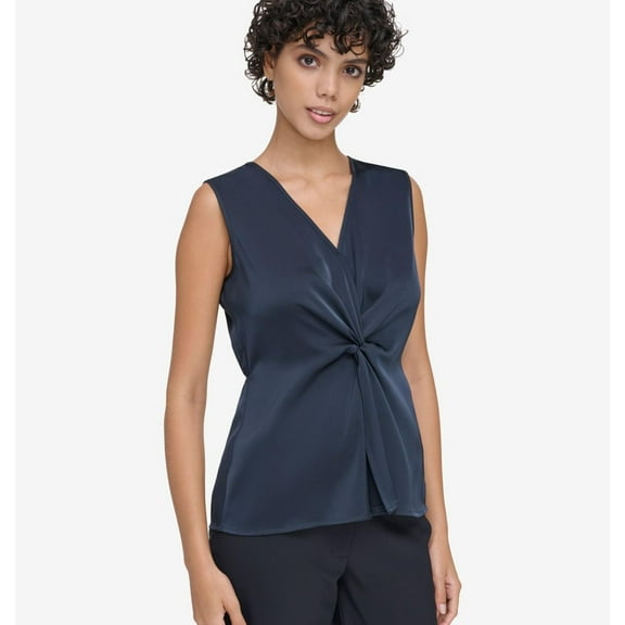 Calvin Klein Womens Twist Front Tunic Blouse, Blue, X-Large