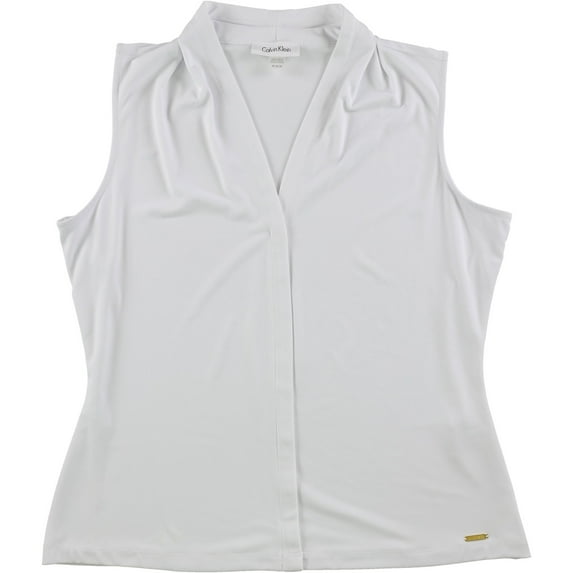 Calvin Klein Womens Pleated Sleeveless Blouse Top, White, X-Large