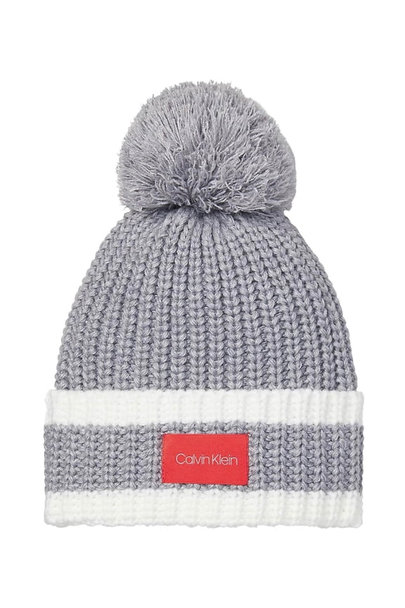 Womens Varsity Stripe Logo Beanie Heather Grey and Cream