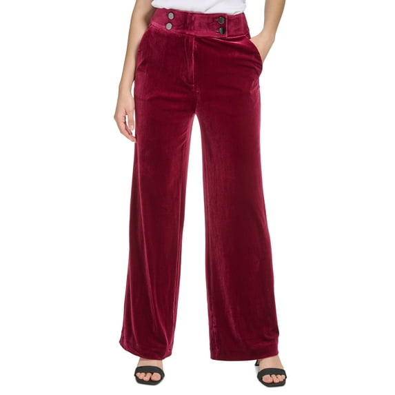 Calvin Klein Womens Velvet Wide Leg Pants Cranberry 8